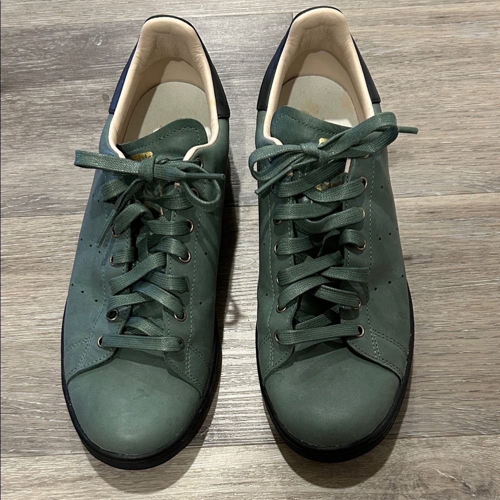 Men's Green Leather Lace-Up Sneakers